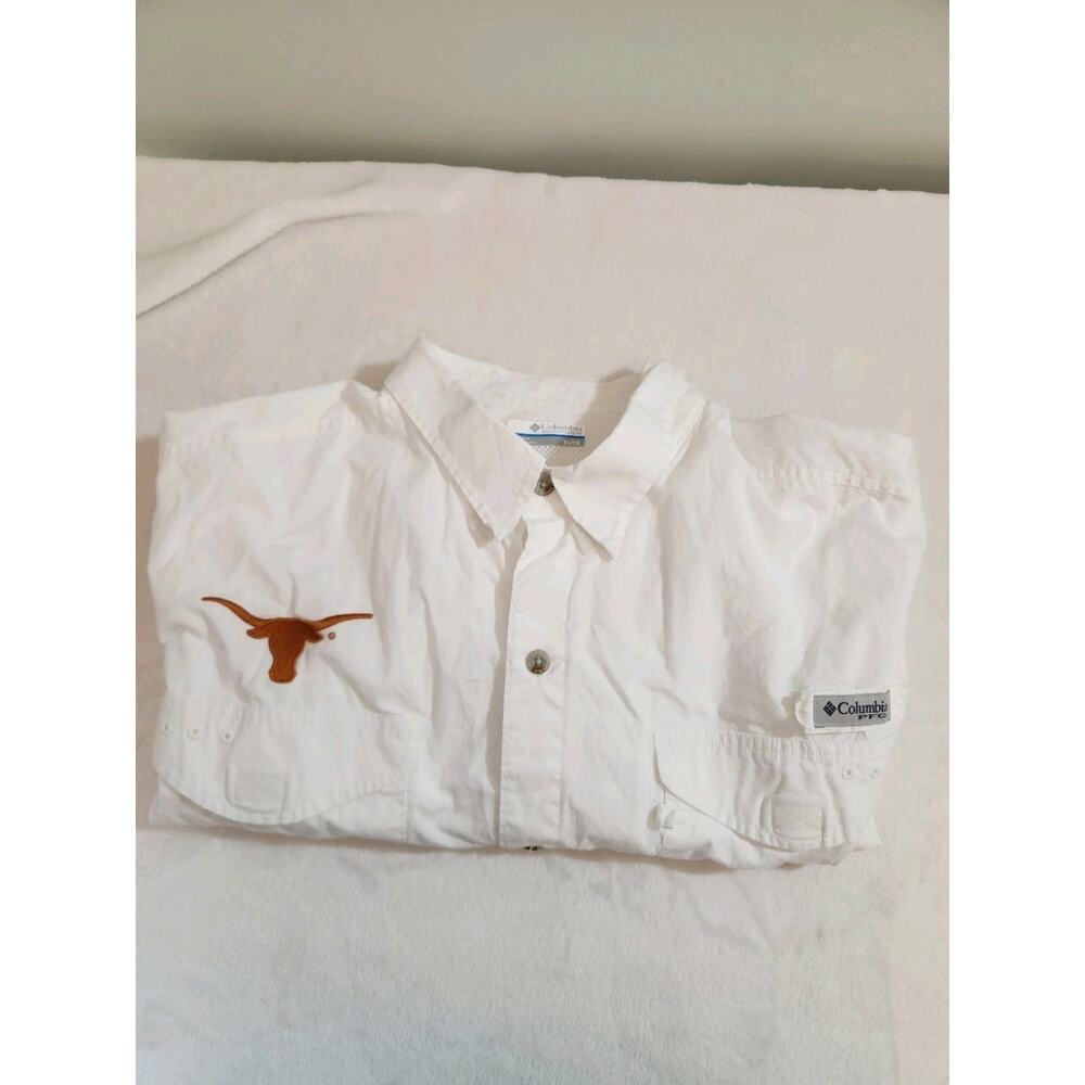 Columbia PFG Shirt Mens XL White Texas Longhorns Short Sleeve Gorpcore Fishing